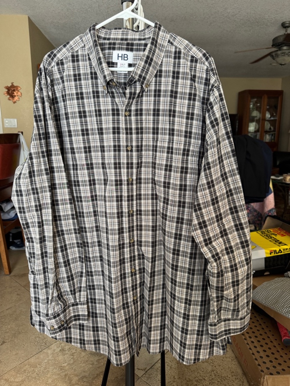 Men's Black & White Plaid Button-Down Shirt